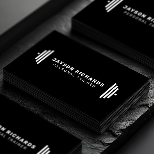 Carte De Visite Pure Black Bold Barbell Personal Trainer Simple