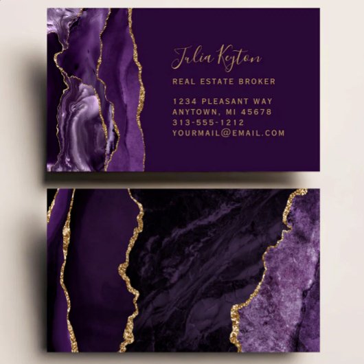 Carte De Visite Purple Agate Geode Gold Glitter Real Estate