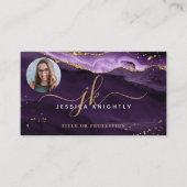 Carte De Visite Purple Agate Gold Parties scintillant Script Monog (Devant)