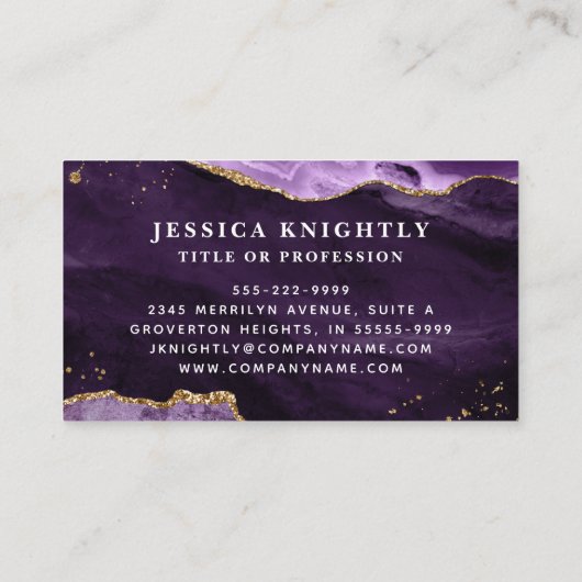 Carte De Visite Purple Agate Gold Parties scintillant Script Monog (Dos)