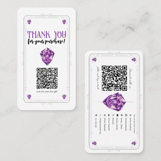 Carte De Visite Purple Amethyst Crystal Social Media QR Code (Devant / Derrière)