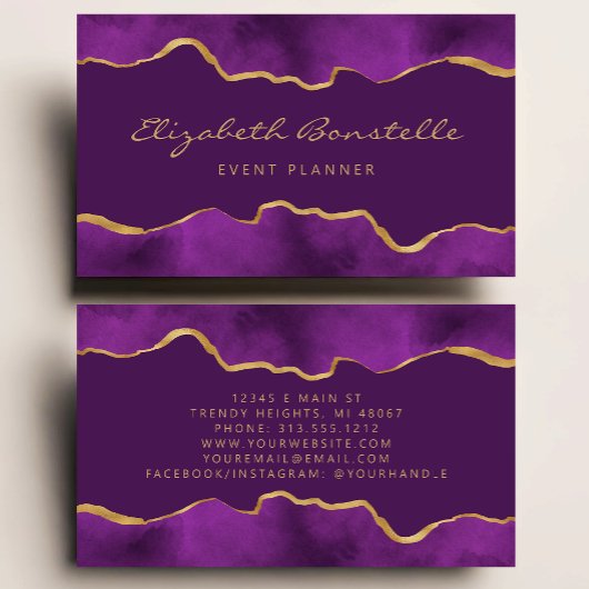 Carte De Visite Purple Aquarelle Gold Foil Luxe