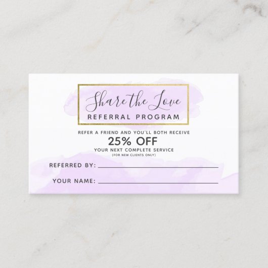 Carte De Visite Purple Aquarelle & Gold Programme de référence QR (Devant)