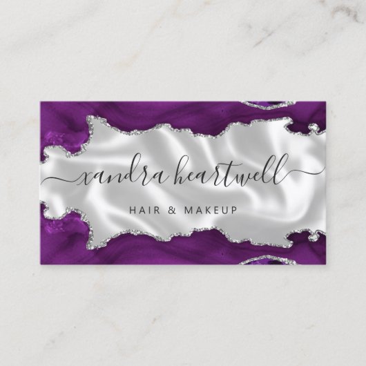 Carte De Visite Purple Argent Agate Blanc Luxe (Devant)