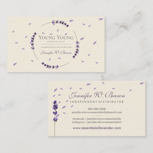 Carte De Visite Purple beige Lavender Circle Frame Essential Oils (Devant / Derrière)