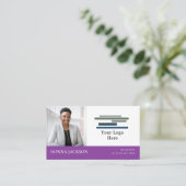 Carte De Visite Purple Blanc Votre Photo & Logo Professionnel (Debout devant)