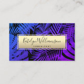 Carte De Visite Purple bleu ombre tropical palm chic or script (Devant)