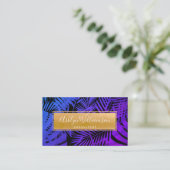 Carte De Visite Purple bleu ombre tropicale or chic script (Debout devant)
