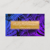 Carte De Visite Purple bleu ombre tropicale or chic script (Devant)