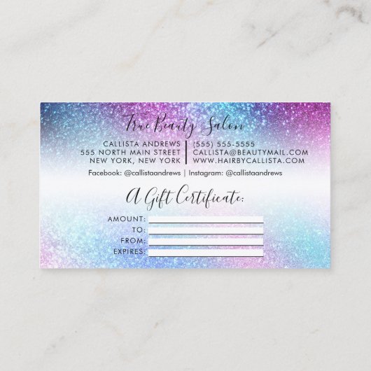 Carte De Visite Purple Blue Nebula Galaxy Parties scintillant Cert (Dos)