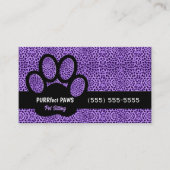 Carte De Visite Purple Cheetah Impression avec Paw Pet Sitter (Devant)