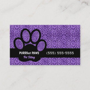 Carte De Visite Purple Cheetah Impression avec Paw Pet Sitter