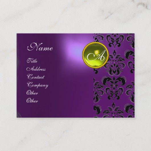 Carte De Visite PURPLE DAMASK JAUNE TOPAZ MONOGRAM, violet (Devant)