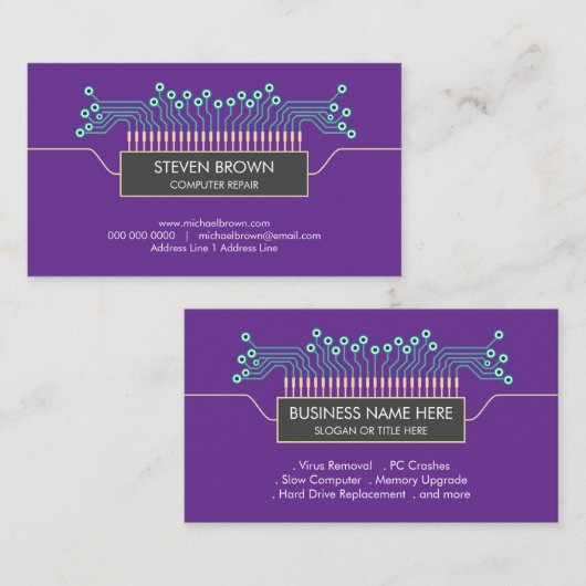 Carte De Visite purple engineer Science Circuit Board Code (Devant / Derrière)