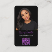 Carte De Visite Purple Esthetician QR Code Luxury Black Beauty (Devant)
