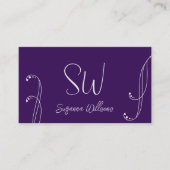 Carte De Visite Purple et gris clair Orné moderne avec Monogramme (Devant)