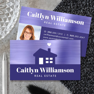Carte De Visite Purple Foil Photo Agent immobilier Broker Maison
