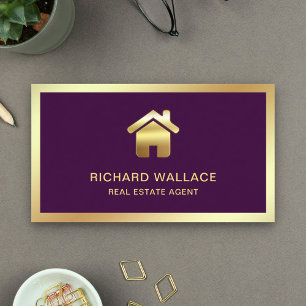 Carte De Visite Purple Gold Foil Home Logo Agent immobilier