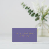 Carte De Visite Purple Gold Modern Script QR Code Social Media B (Debout devant)