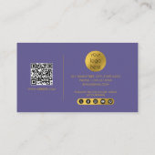 Carte De Visite Purple Gold Modern Script QR Code Social Media B (Dos)