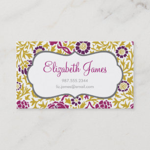 Carte De Visite Purple & Gold Retro Floral Damask