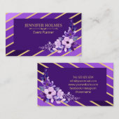 Carte De Visite Purple Gold Stripes Floral Event Planner (Devant / Derrière)