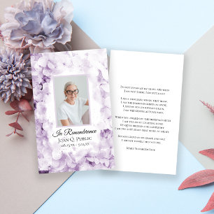 Carte De Visite Purple Hydrangea Fleur Aquarelle Prière funéraire