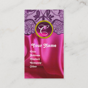CARTE DE VISITE PURPLE LACE ROSE FUCHSIA SILKCLOTH, GEM MONOGRAM