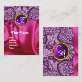 CARTE DE VISITE PURPLE LACE ROSE FUCHSIA SILKCLOTH, GEM MONOGRAM (Devant / Derrière)