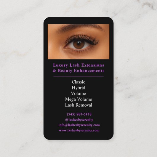 Carte De Visite Purple Lash Technicien QR Code Black Luxury Beauté (Dos)