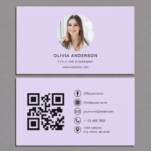 Carte De Visite Purple Lavender Photo avec QR Code Médias sociaux