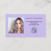 Carte De Visite Purple lavender script photo logo commander merci (Dos)