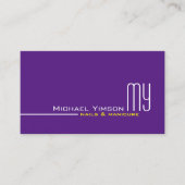Carte De Visite Purple moderne et blanc avec Monogram Professional (Devant)