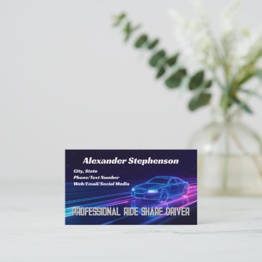 Carte De Visite Purple Neon conduite Lyft Uber Driver Rideshare (Debout devant)
