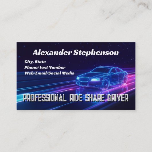 Carte De Visite Purple Neon conduite Lyft Uber Driver Rideshare (Devant)