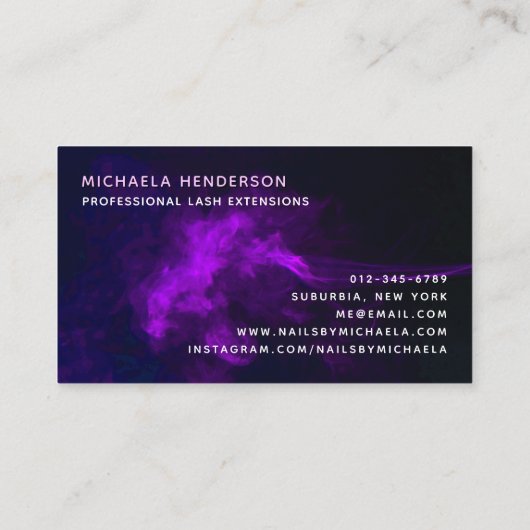Carte De Visite Purple Neon & Smoke Eyelash Extensions/Lashes (Dos)