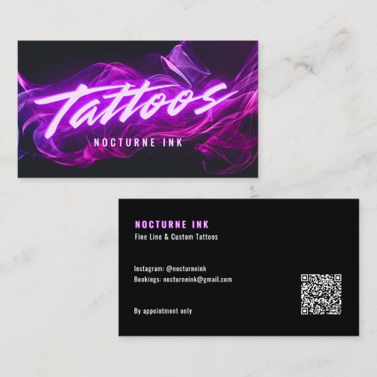 Carte De Visite Purple Neon & Smoke Tattoo Artist QR Code (Devant / Derrière)