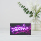 Carte De Visite Purple Neon & Smoke Tattoo Artist QR Code (Debout devant)