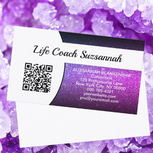 Carte De Visite Purple Ombre Parties scintillant QR Code Professio