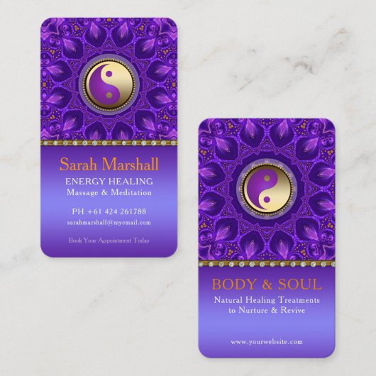 Carte De Visite Purple or rose énergie guérir Mandala (Devant / Derrière)