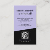 Carte De Visite Purple QR Code Photo Makeup Vertical (Dos)