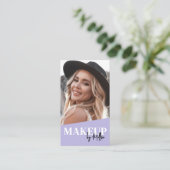 Carte De Visite Purple QR Code Photo Makeup Vertical (Debout devant)