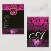 Carte De Visite PURPLE ROSE AMÉTHYST DAMASK MONOGRAM, or fuchsia (Devant / Derrière)