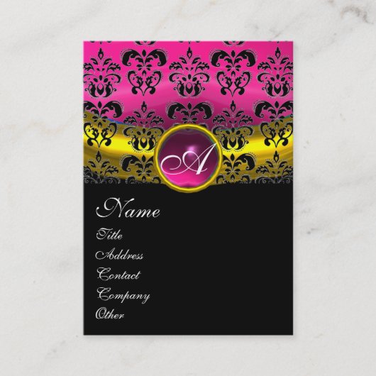 Carte De Visite PURPLE ROSE AMÉTHYST DAMASK MONOGRAM, or fuchsia (Devant)