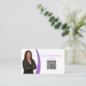 Carte De Visite Purple Sliver Faux Parties scintillant Photo QR Pr (Debout devant)