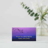 Carte De Visite Purple Sunset Birds Church Pastor QR Code (Debout devant)