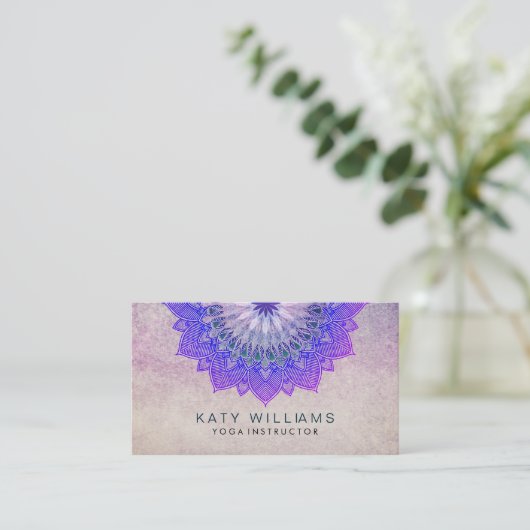 Carte De Visite Purple Yoga Instructor Lotus Flower Massage (Debout devant)