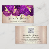 Carte De Visite PurpleRose Gold Flowers Logo Event Planner QR Code (Devant / Derrière)