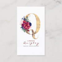 Q Monogram Burgundy Gold et Navy Blue Floral