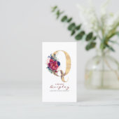 Carte De Visite Q Monogram Burgundy Gold et Navy Blue Floral (Debout devant)